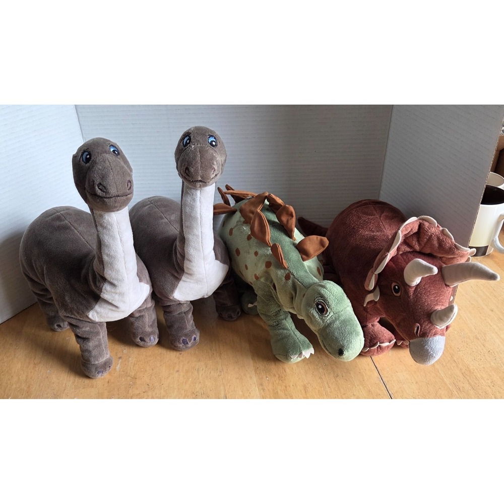Lot of 4 Ikea Plush Dinosaurs Long Neck Brontosaurus Stegosaurus Triceratops